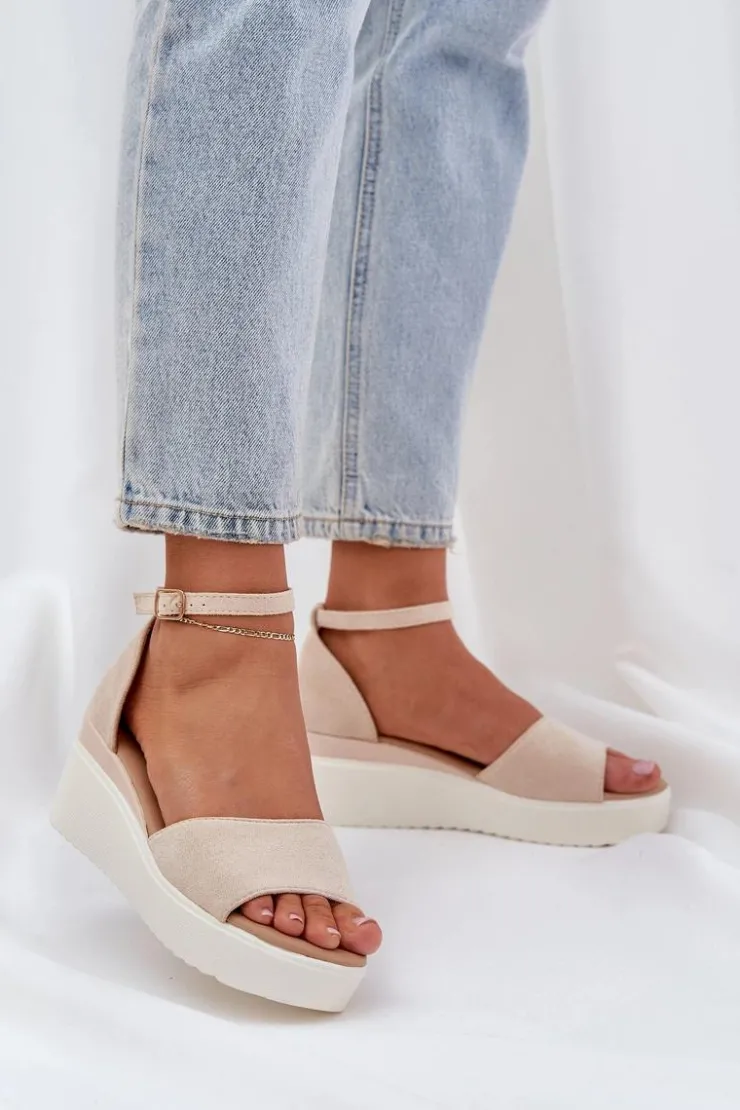 Best Boto Lekkie Sandały Na Platformie I Delikatnym Koturnie Jasnobeżowe Gillifia Beżowy