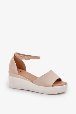 Best Boto Lekkie Sandały Na Platformie I Delikatnym Koturnie Jasnobeżowe Gillifia Beżowy