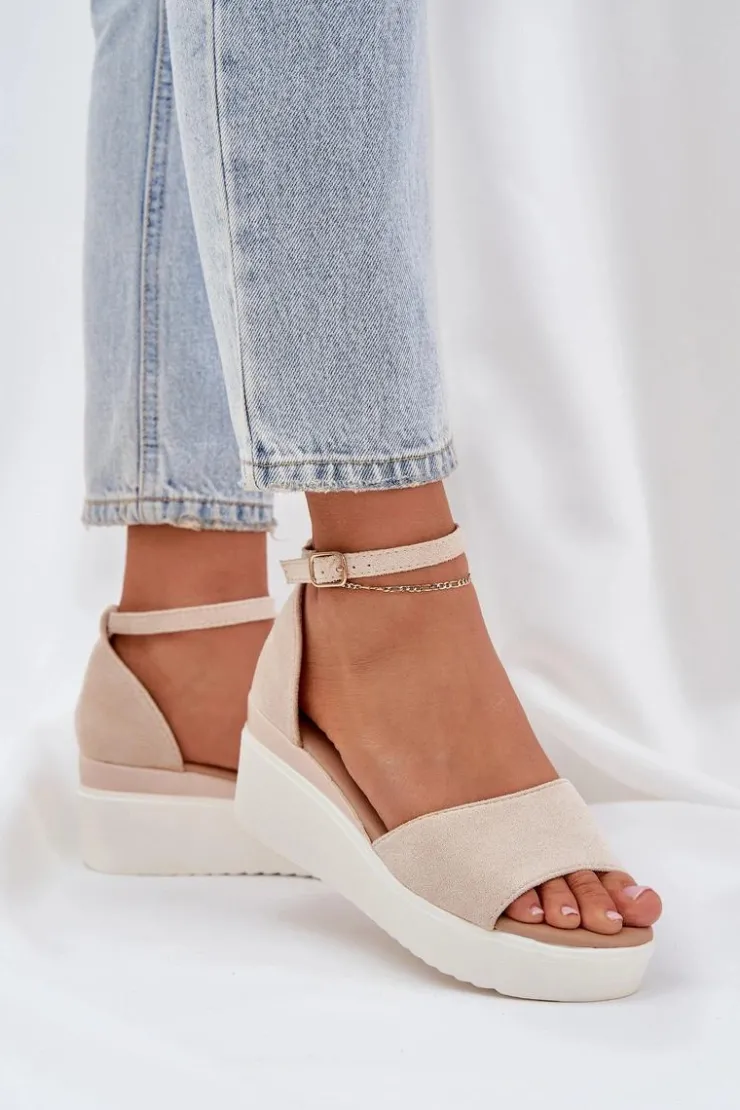 Best Boto Lekkie Sandały Na Platformie I Delikatnym Koturnie Jasnobeżowe Gillifia Beżowy