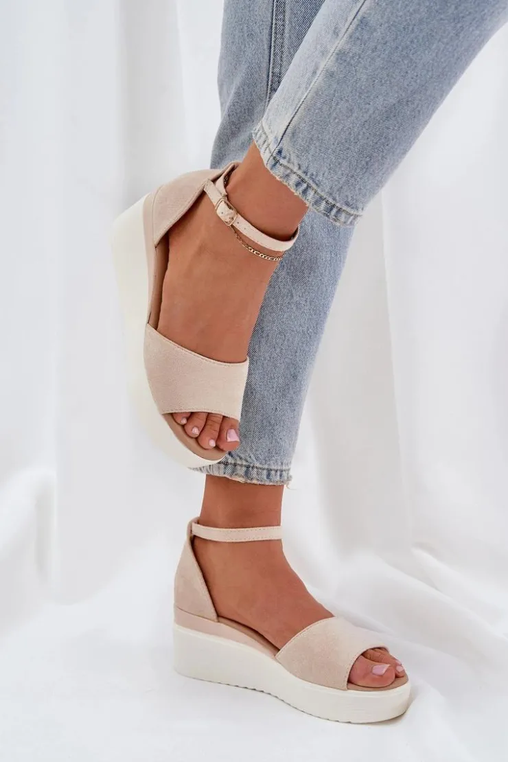 Best Boto Lekkie Sandały Na Platformie I Delikatnym Koturnie Jasnobeżowe Gillifia Beżowy