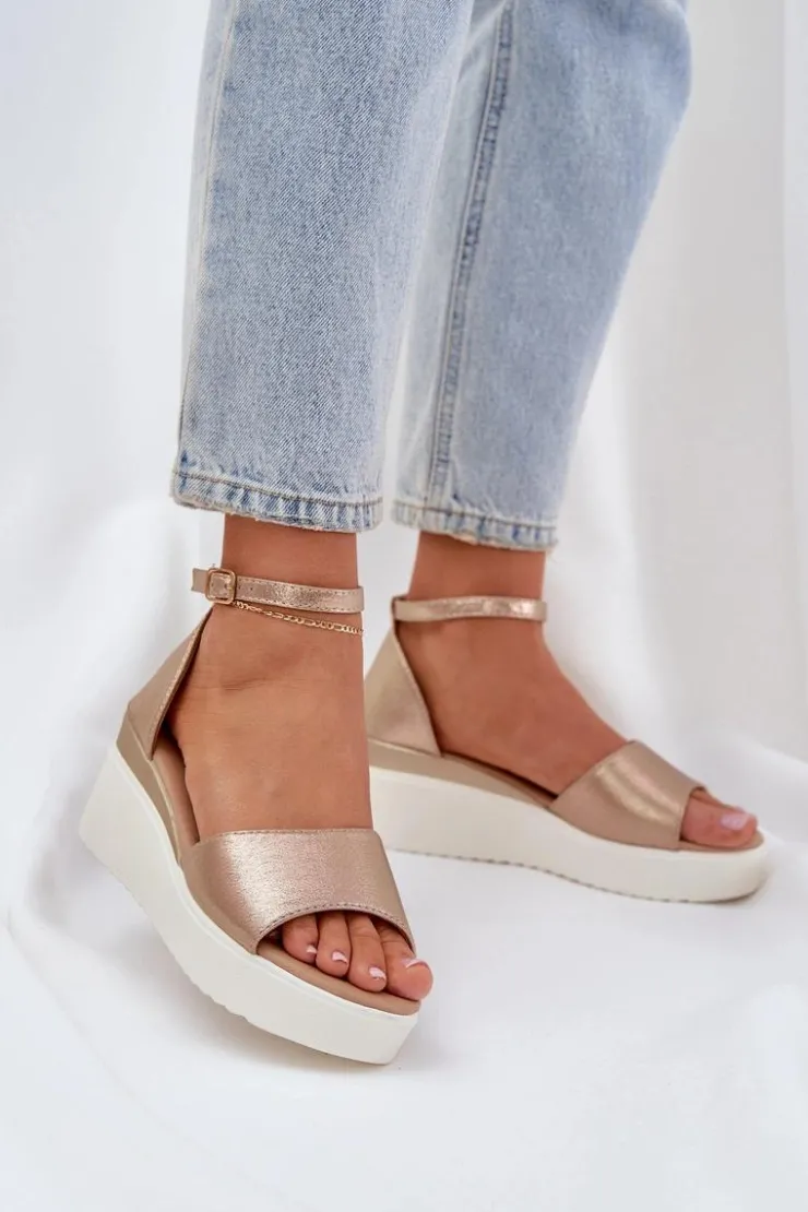 New Boto Lekkie Sandały Na Platformie I Delikatnym Koturnie Złote Gillifia Złoty