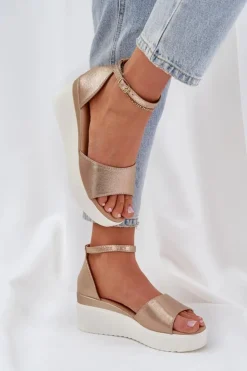 New Boto Lekkie Sandały Na Platformie I Delikatnym Koturnie Złote Gillifia Złoty