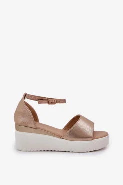 New Boto Lekkie Sandały Na Platformie I Delikatnym Koturnie Złote Gillifia Złoty