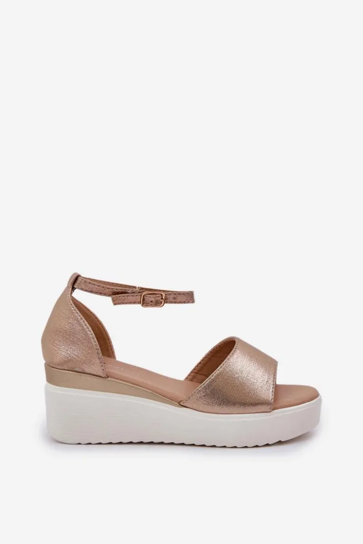 New Boto Lekkie Sandały Na Platformie I Delikatnym Koturnie Złote Gillifia Złoty