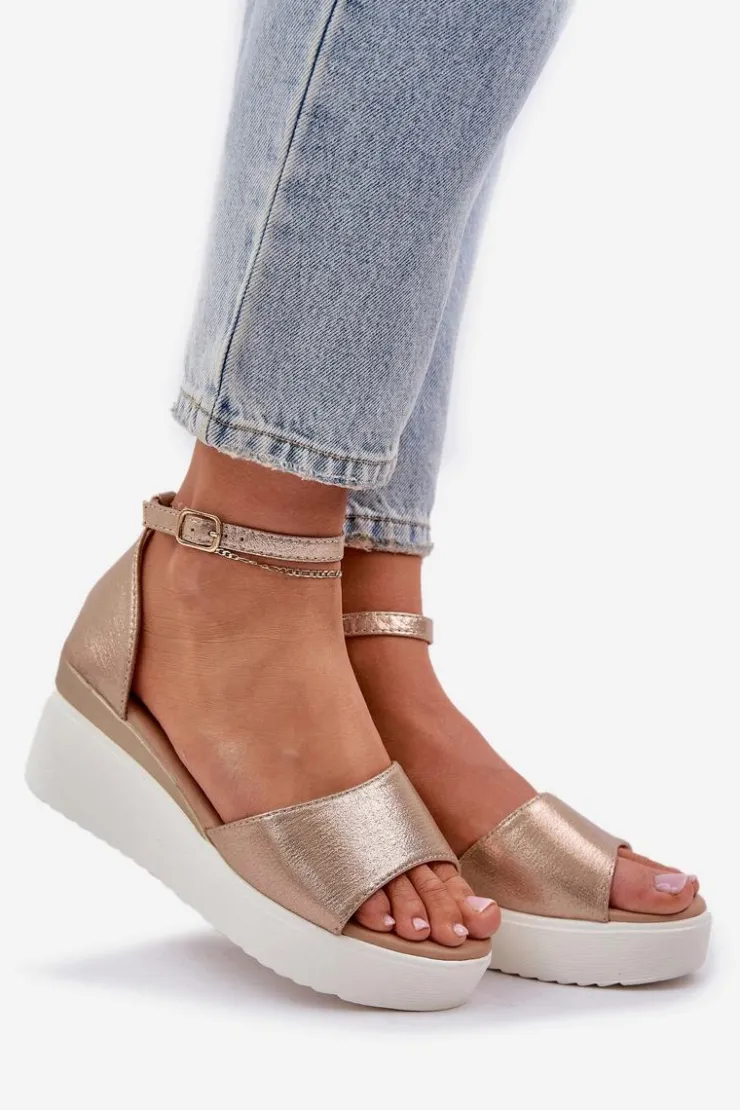 New Boto Lekkie Sandały Na Platformie I Delikatnym Koturnie Złote Gillifia Złoty