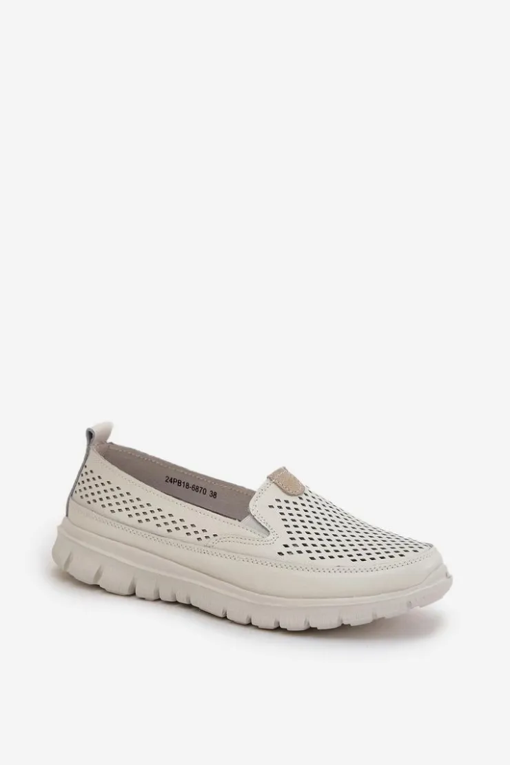 Damskie Evento Lekkie Skórzane Ażurowe Mokasyny Damskie Na Platformie Białe Tanelora