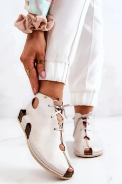 Damskie Maciejka Lekkie Skórzane Botki 03426-25 Jasny Beż