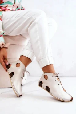 Damskie Maciejka Lekkie Skórzane Botki 03426-25 Jasny Beż