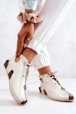 Damskie Maciejka Lekkie Skórzane Botki 03426-25 Jasny Beż