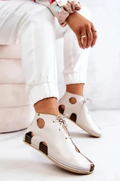 Damskie Maciejka Lekkie Skórzane Botki 03426-25 Jasny Beż