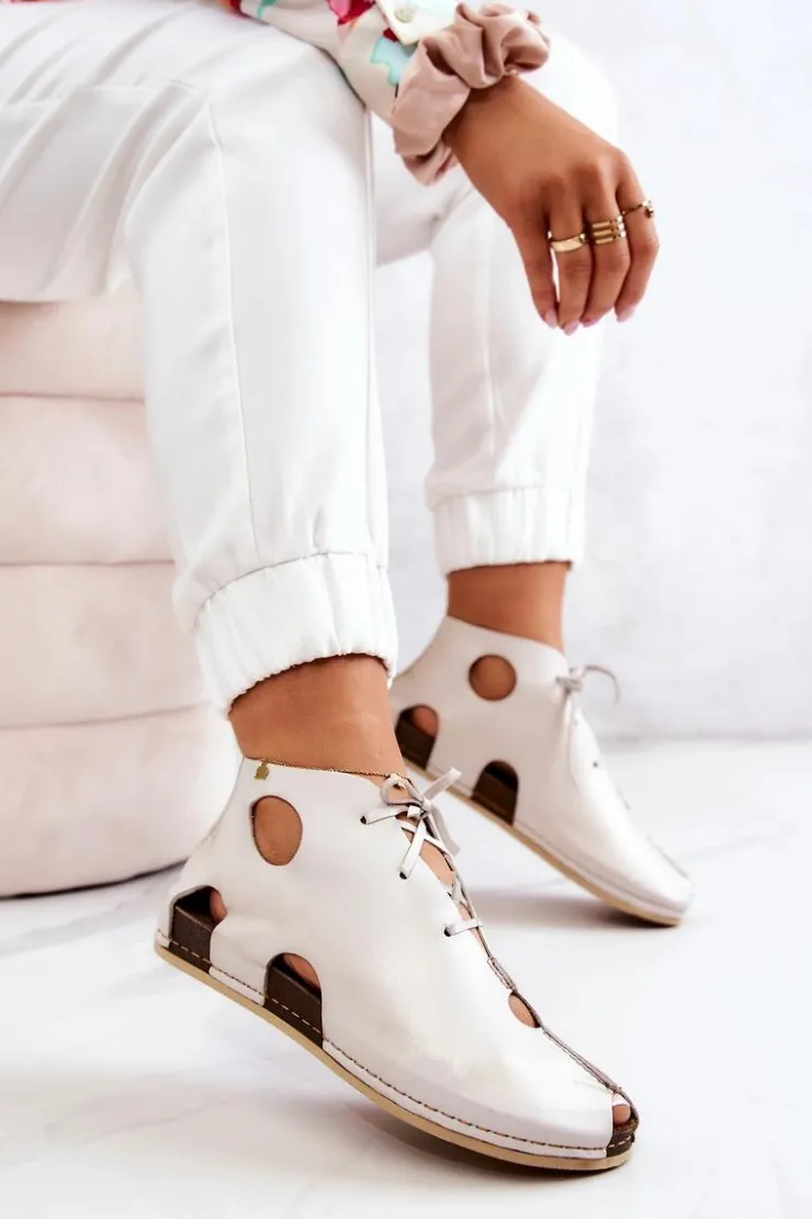 Damskie Maciejka Lekkie Skórzane Botki 03426-25 Jasny Beż