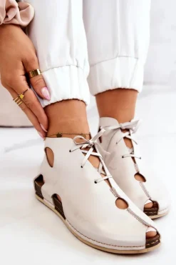 Damskie Maciejka Lekkie Skórzane Botki 03426-25 Jasny Beż