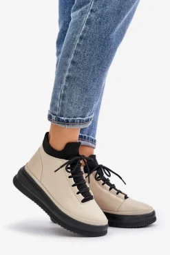 Artiker Buty Sportowe Na Platformie*Lekkie Skórzane Buty Sportowe Na Platformie 55C0554 Beżowe Beżowy