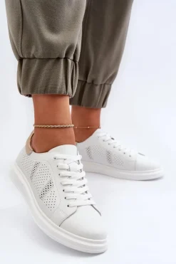 Damskie buty S.Barski Lekkie Skórzane Trampki Damskie Białe S.Barski LR760