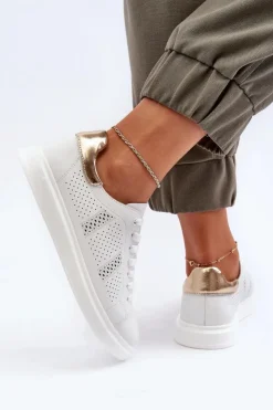 Damskie buty S.Barski Lekkie Skórzane Trampki Damskie Białe S.Barski LR760