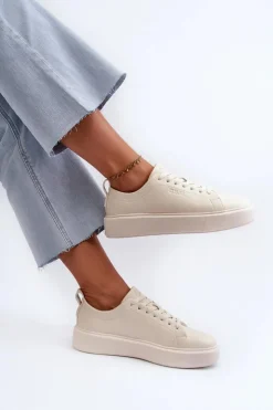 Big Star Shoes Buty Sportowe Na Platformie|Buty Sportowe Big Star*Lekkie Sneakersy Damskie Big Star NN274321 Memory Foam System Beżowe Beżowy