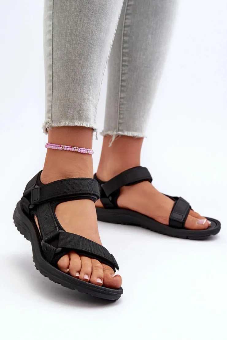Evento Sandały Płaskie*Lekkie Sportowe Sandały Damskie Czarne Lumeria Czarny