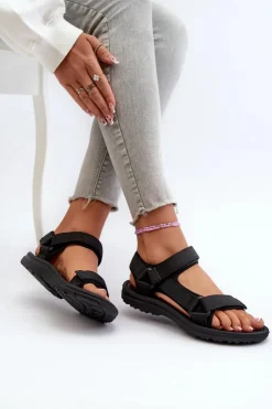 Evento Sandały Płaskie*Lekkie Sportowe Sandały Damskie Czarne Lumeria Czarny