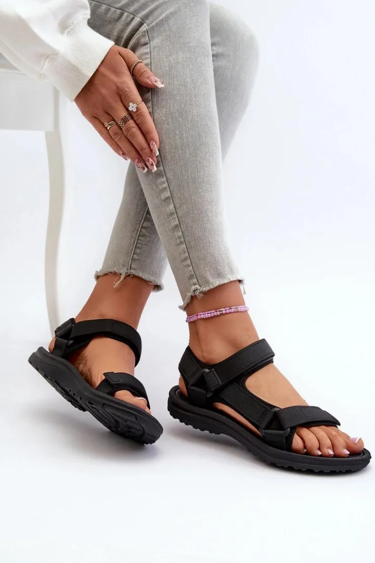 Evento Sandały Płaskie*Lekkie Sportowe Sandały Damskie Czarne Lumeria Czarny