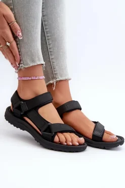 Evento Sandały Płaskie*Lekkie Sportowe Sandały Damskie Czarne Lumeria Czarny