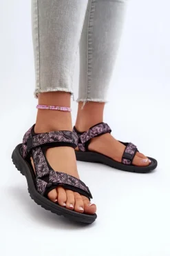 Outlet Evento Lekkie Sportowe Sandały Damskie Czarno-Różowe Lumeria Różowy