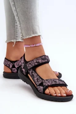 Outlet Evento Lekkie Sportowe Sandały Damskie Czarno-Różowe Lumeria Różowy