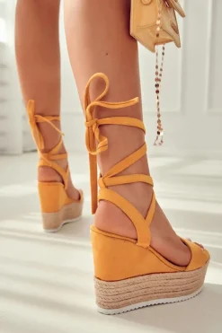 Best Boto Lekkie Wiązane Sandały Na Koturnie Żółte Marriett