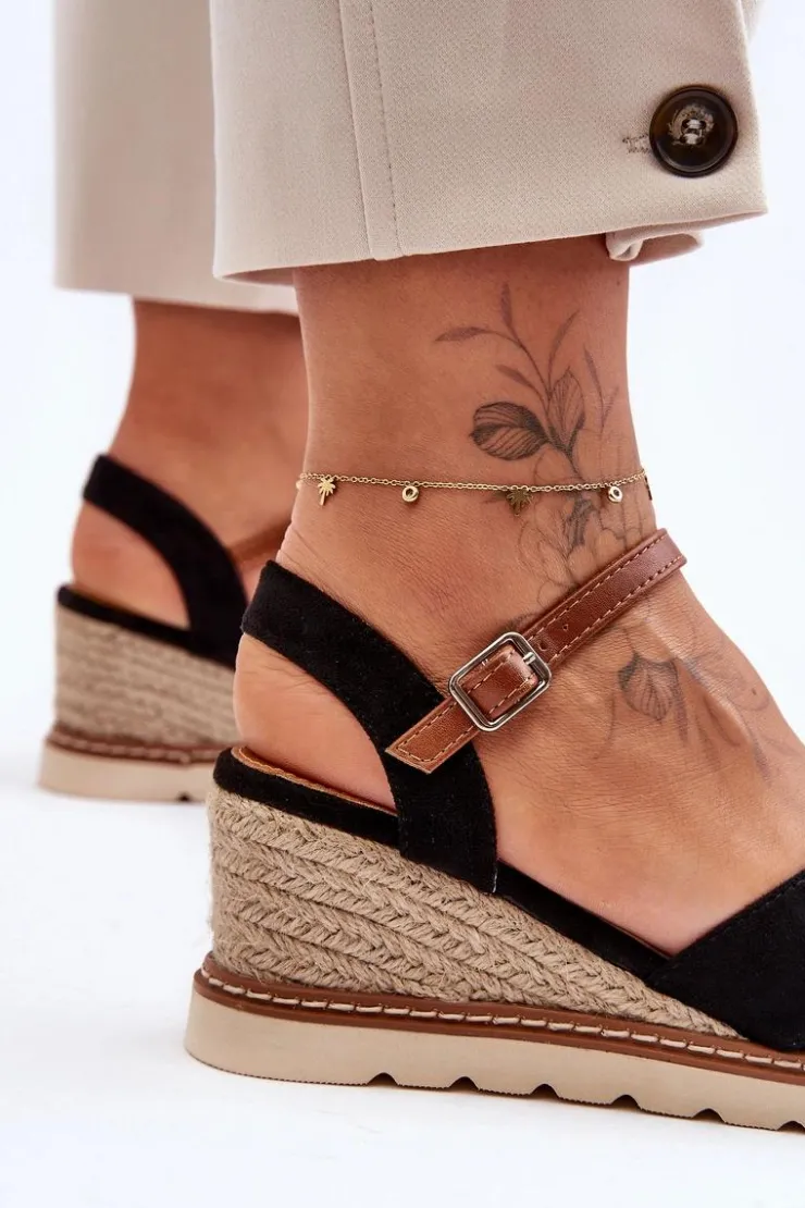 Boto Sandały Na Koturnie*Lekkie Zamszowe Sandały Na Koturnie Czarne Celine