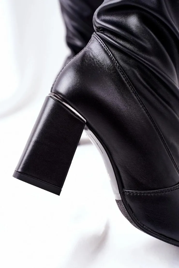 New Boto Lewski Skórzane Kozaki na Słupku Czarne Karo