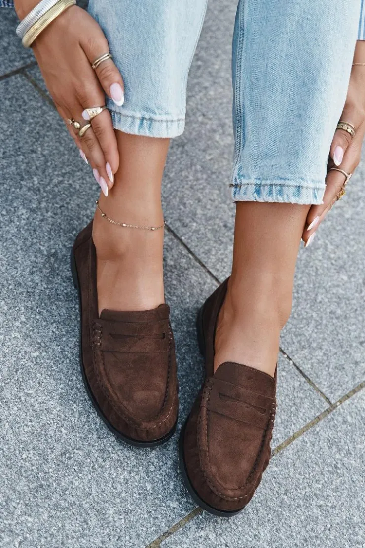 Damskie Boto Loafersy Damskie Na Płaskim Obcasie Z Eko Zamszu Brązowe Rivianne