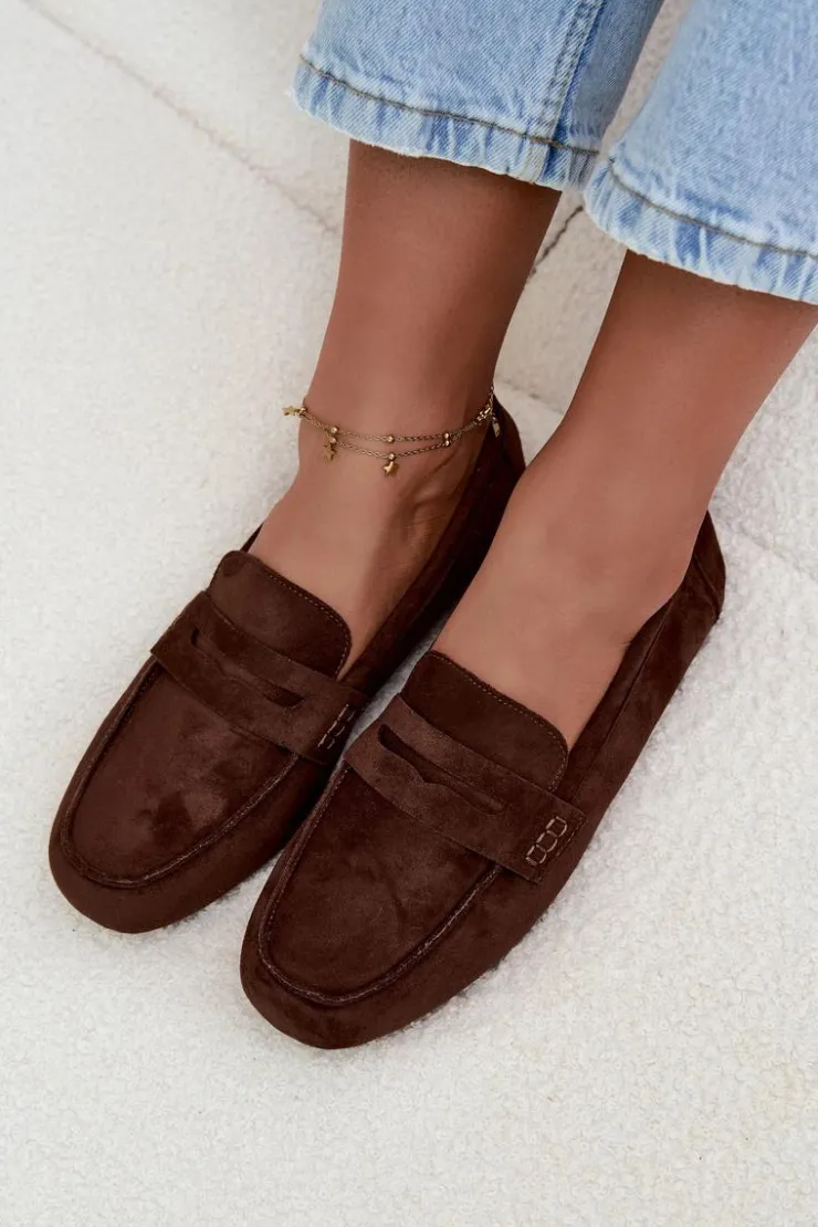 Boto Loafersy Damskie|Mokasyny Damskie Zamszowe*Loafersy Mokasyny Damskie Płaskie Ciemnobrązowe Roseline Brązowy