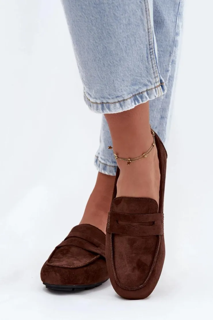 Boto Loafersy Damskie|Mokasyny Damskie Zamszowe*Loafersy Mokasyny Damskie Płaskie Ciemnobrązowe Roseline Brązowy