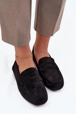 Boto Loafersy Damskie|Mokasyny Damskie Zamszowe*Loafersy Mokasyny Damskie Płaskie Czarne Roseline Czarny