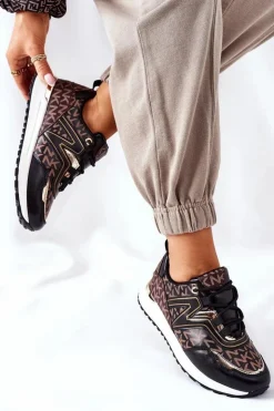 Clearance Boto Logowane Sportowe Buty Sneakersy Czarno-Brązowe Always