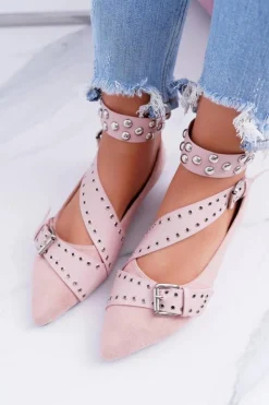 Boto Baleriny Klasyczne*Lu Boo | Baleriny W Szpic Paski Nity Pudrowy Róż Esteria