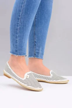 Damskie Boto Lu Boo | Białe Ażurowe Balerinki Lordsy Stylish