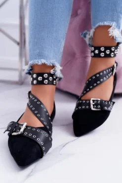 Clearance Boto Lu Boo | Czarne Baleriny Paski Nity W Szpic Esteria
