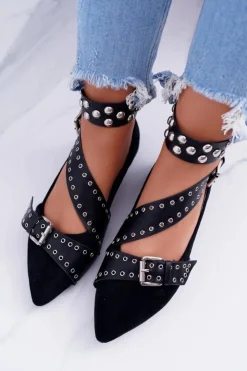 Clearance Boto Lu Boo | Czarne Baleriny Paski Nity W Szpic Esteria