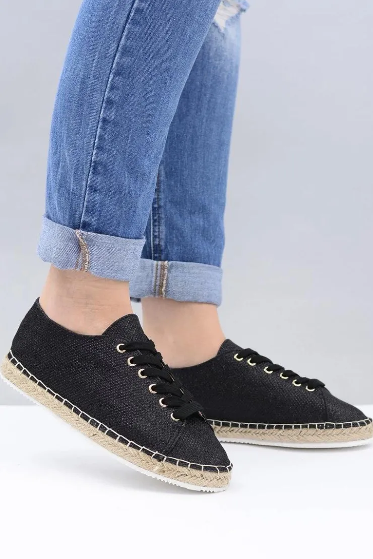 Damskie Boto Lu Boo | Czarne Brokatowe Lniane Espadryle Fairy