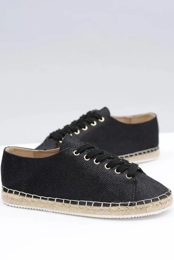 Damskie Boto Lu Boo | Czarne Brokatowe Lniane Espadryle Fairy
