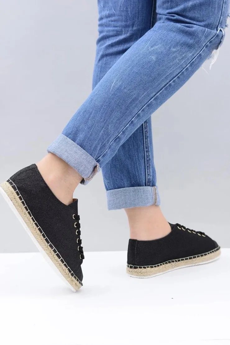 Damskie Boto Lu Boo | Czarne Brokatowe Lniane Espadryle Fairy