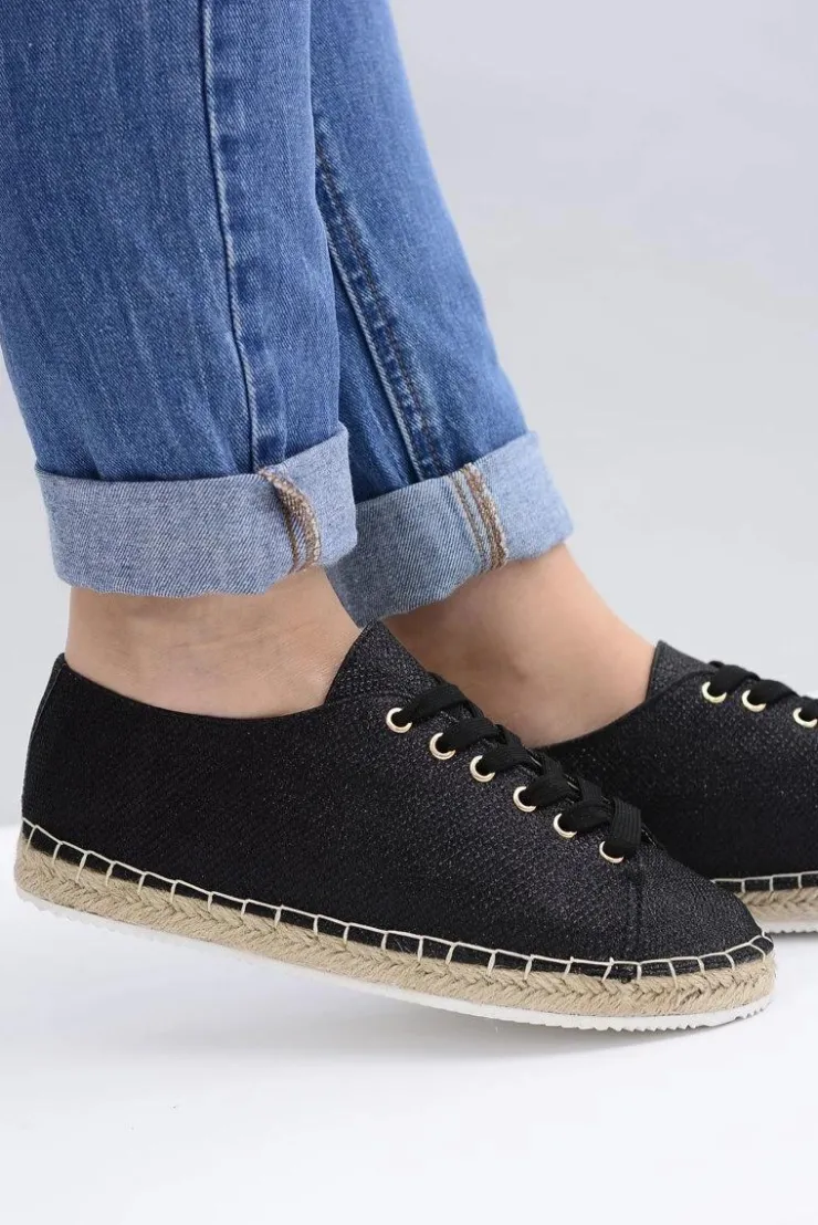 Damskie Boto Lu Boo | Czarne Brokatowe Lniane Espadryle Fairy