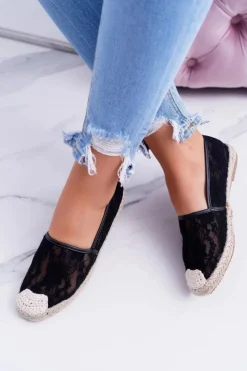 Boto Lu Boo | Czarne Koronkowe Espadryle Tenisówki Hilary