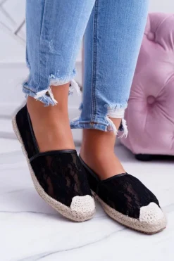 Boto Lu Boo | Czarne Koronkowe Espadryle Tenisówki Hilary