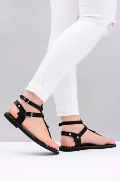 Boto Sandały Płaskie*Lu Boo | Damskie Sandałki Czarne Japonki Gladiatorki Achilla