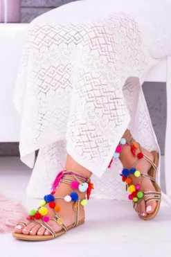 Hot Boto Lu Boo | Kolorowe Sandałki Pompony Rzymianki Gladiatorki