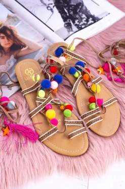 Hot Boto Lu Boo | Kolorowe Sandałki Pompony Rzymianki Gladiatorki