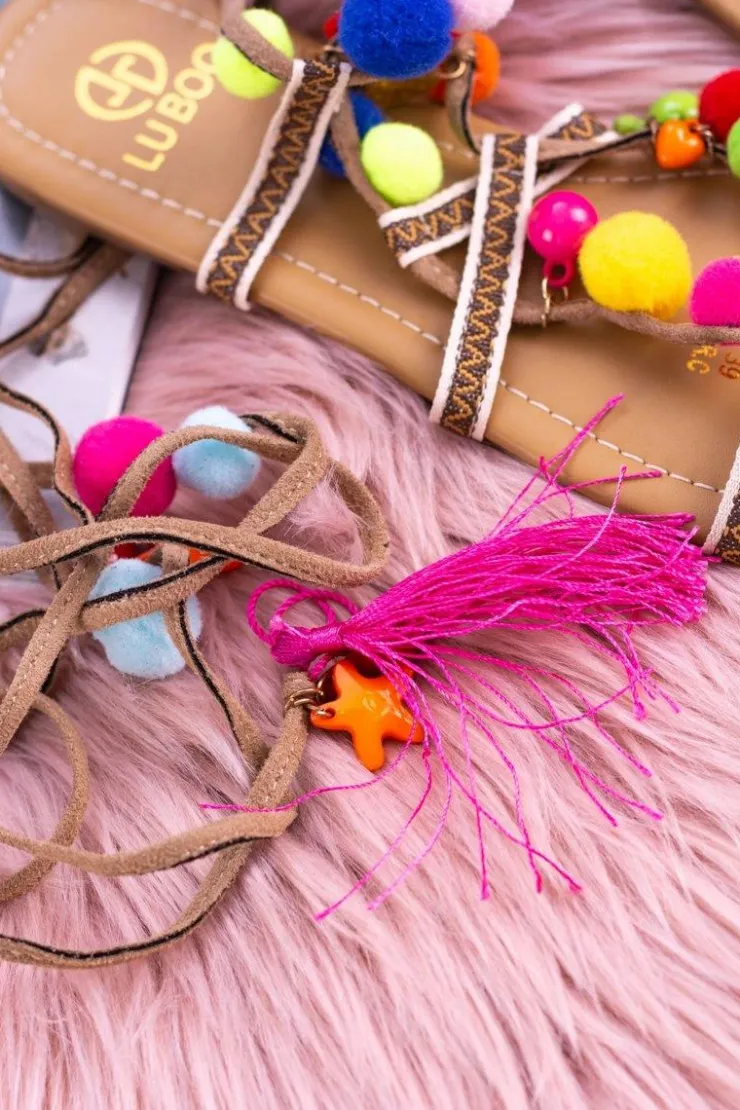 Hot Boto Lu Boo | Kolorowe Sandałki Pompony Rzymianki Gladiatorki