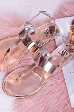 Boto Sandały Gumowe|Sandały Płaskie*Lu Boo | Lustrzane Sandały Złoty Róż Japonki II-GAT Nora