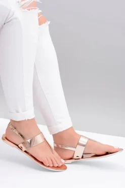 Boto Sandały Gumowe|Sandały Płaskie*Lu Boo | Lustrzane Sandały Złoty Róż Japonki II-GAT Nora